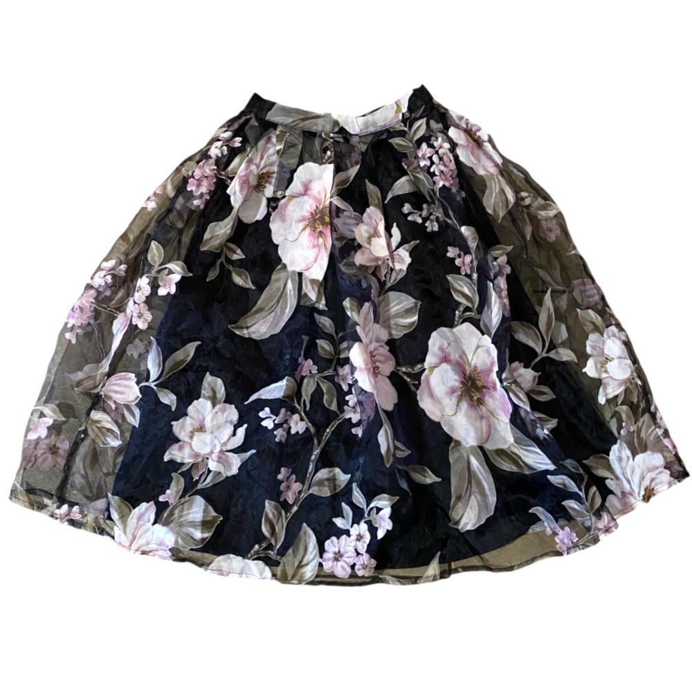 Forever 21 Dark Floral Mesh Midi Skirt S Sheer Overlay Ballet Moody Romantic - Picture 3 of 10